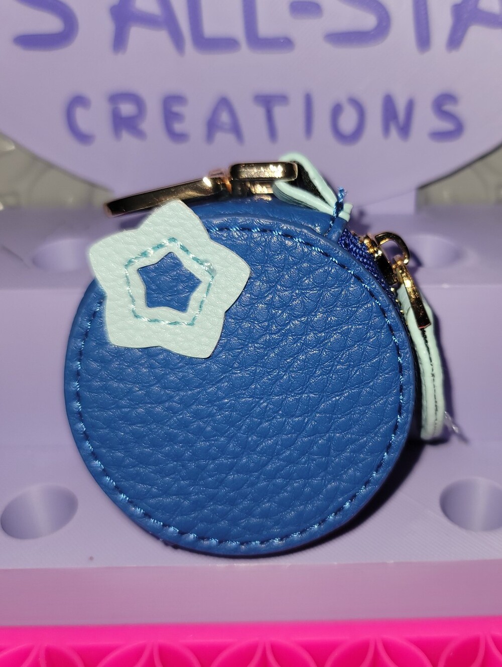 NWT- Blue Round Blueberry Coin Purse with Star amd gold accents